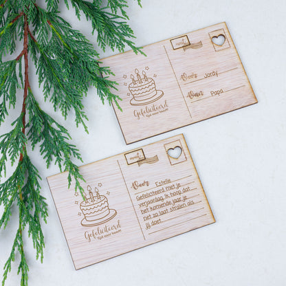 Houten kaart - Gefeliciteerd, tijd voor taart!