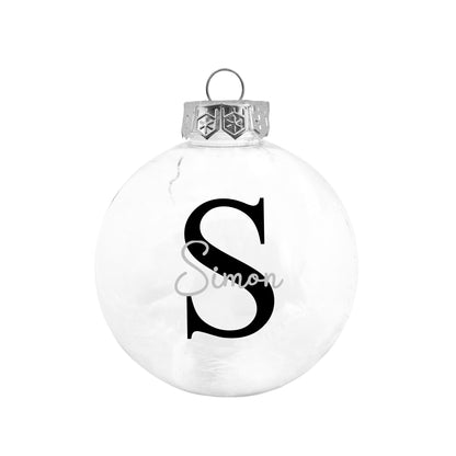 Kerstbal Wit Veertjes - Naam + Hoofdletter