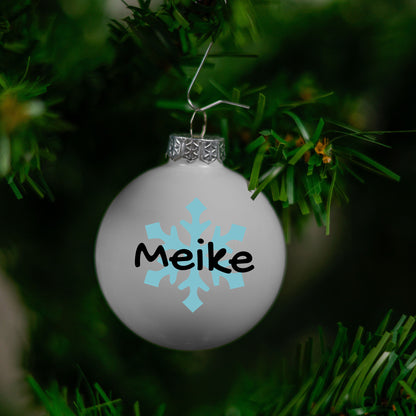 Kerstbal Wit - Naam + Sneeuwvlok