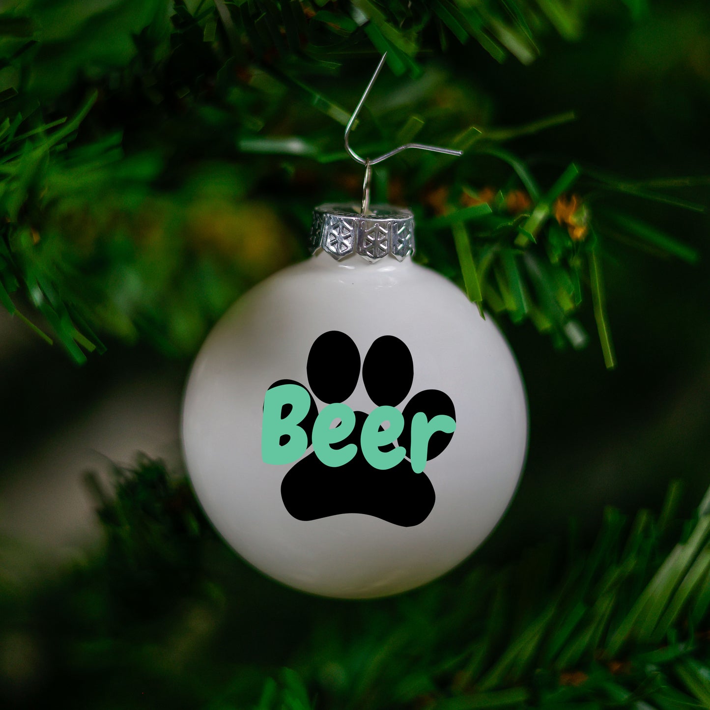 Kerstbal Wit - Naam + Pootje