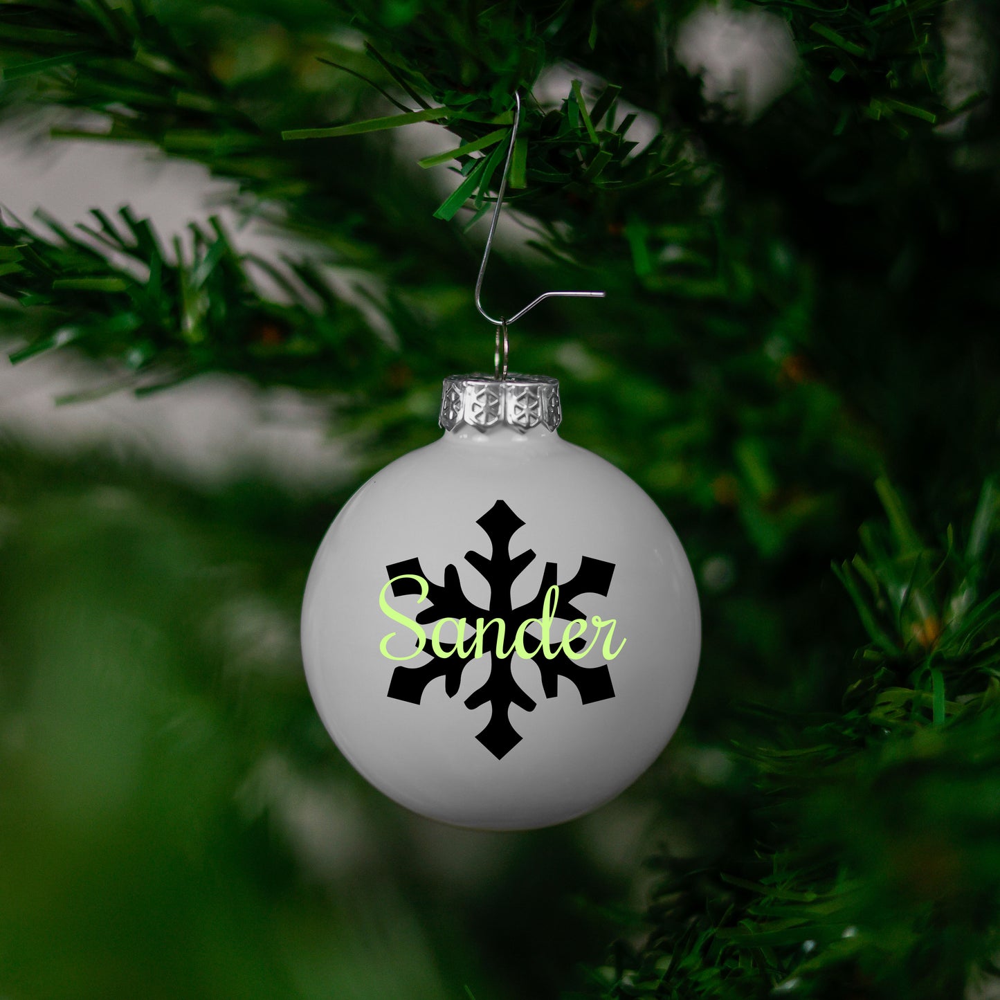 Kerstbal Wit - Naam + Sneeuwvlok