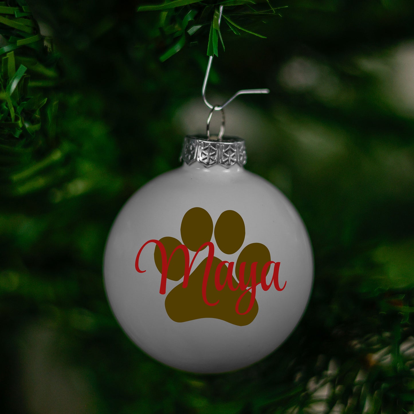 Kerstbal Wit - Naam + Pootje