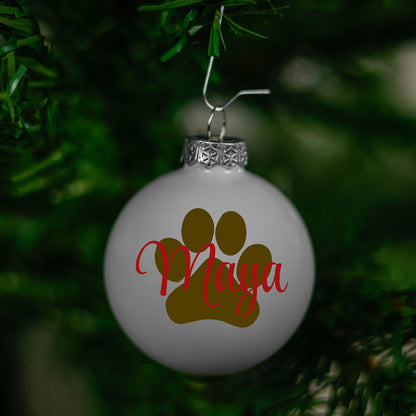 Kerstbal Wit - Naam + Pootje