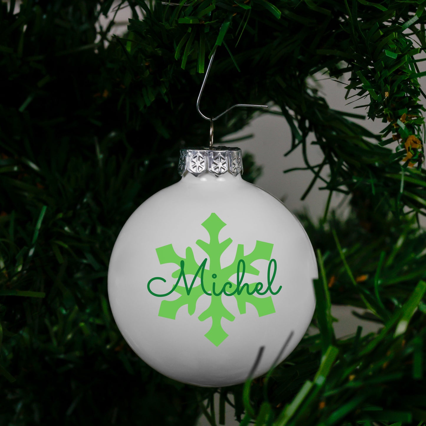 Kerstbal Wit - Naam + Sneeuwvlok