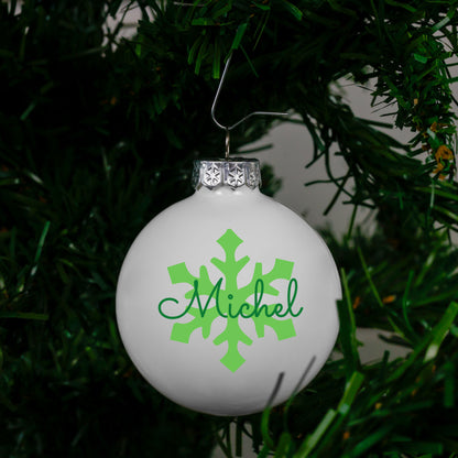 Kerstbal Wit - Naam + Sneeuwvlok