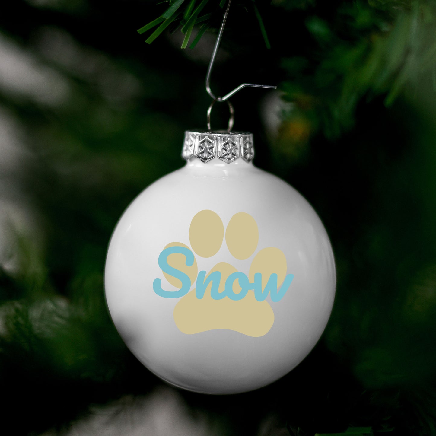Kerstbal Wit - Naam + Pootje