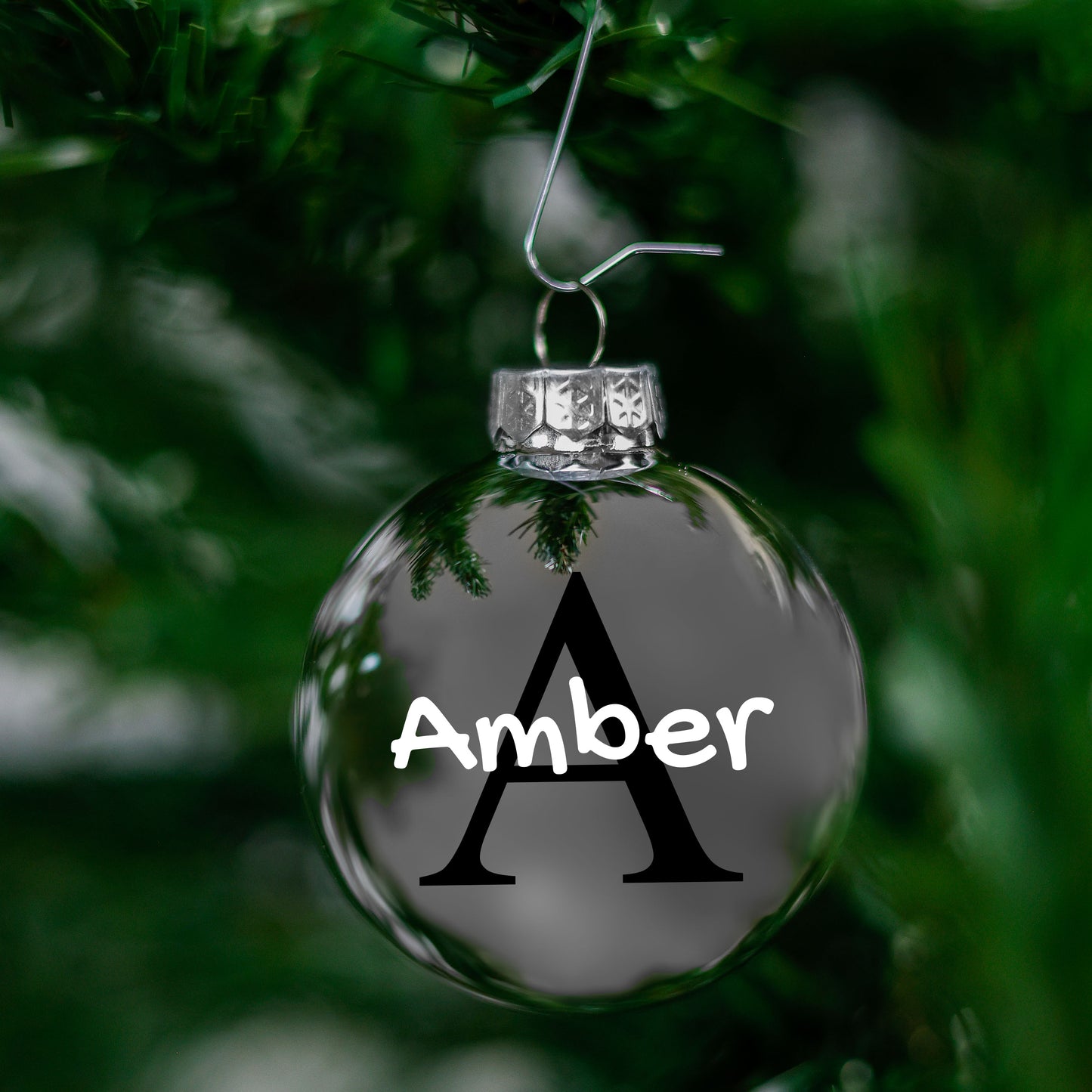 Kerstbal Zilver Glans - Naam + Hoofdletter
