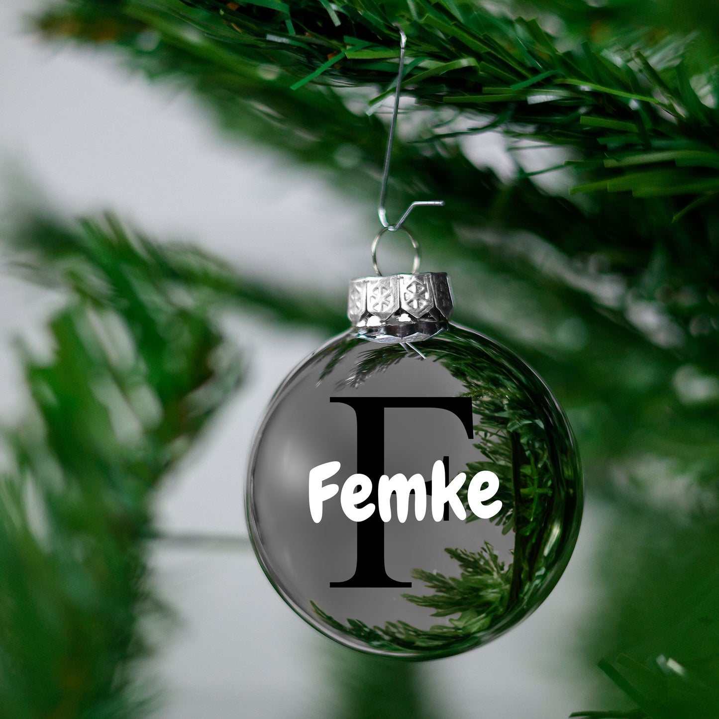 Kerstbal Zilver Glans - Naam + Hoofdletter