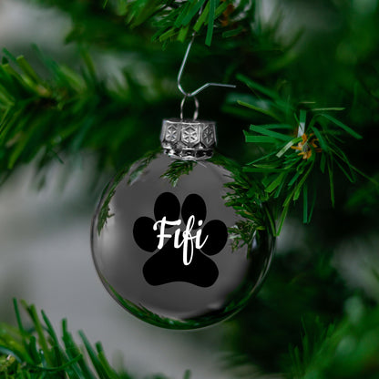 Kerstbal Zilver Glans - Naam + Pootje