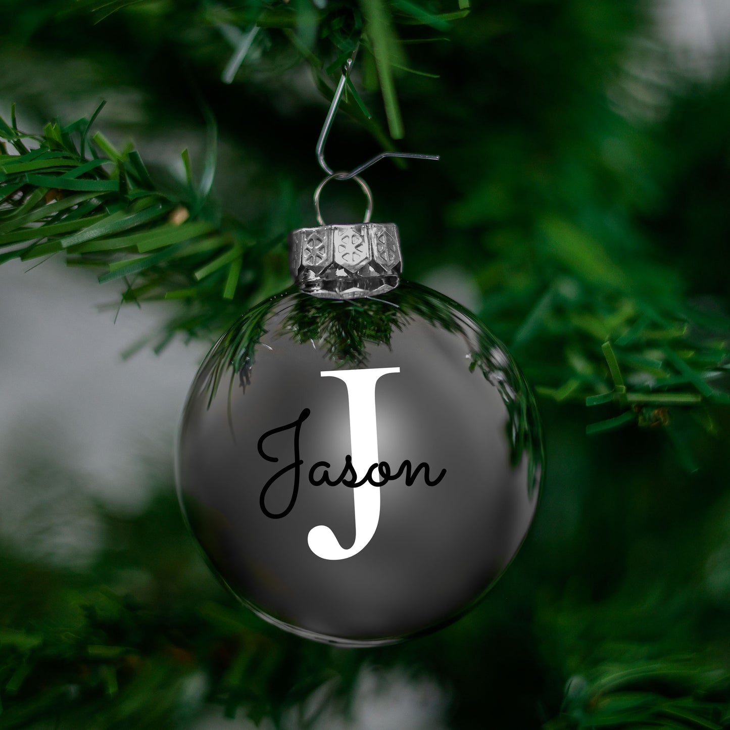 Kerstbal Zilver Glans - Naam + Hoofdletter