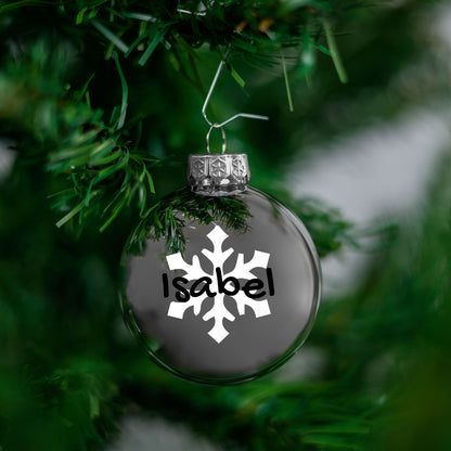 Kerstbal Zilver Glans - Naam + Sneeuwvlok