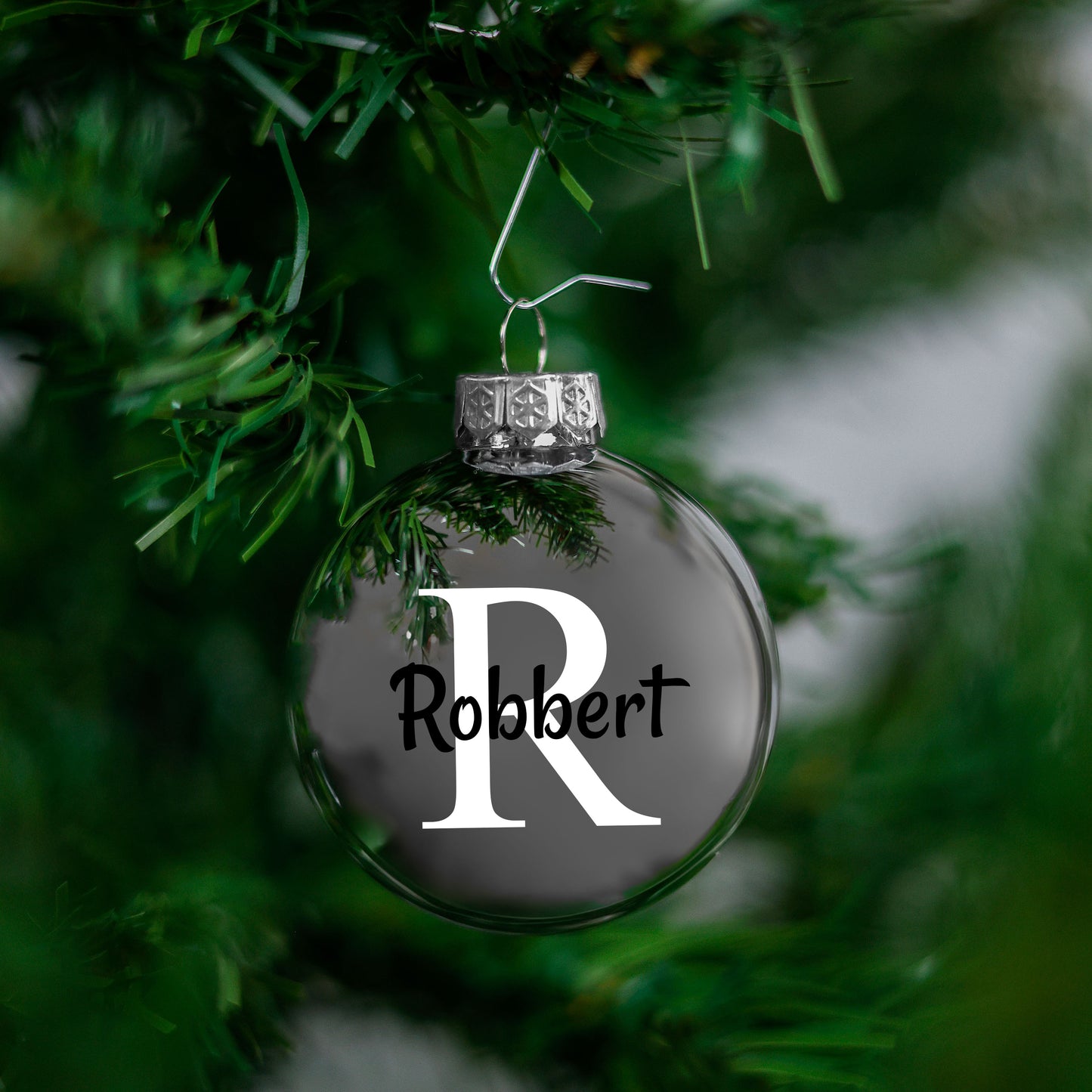 Kerstbal Zilver Glans - Naam + Hoofdletter