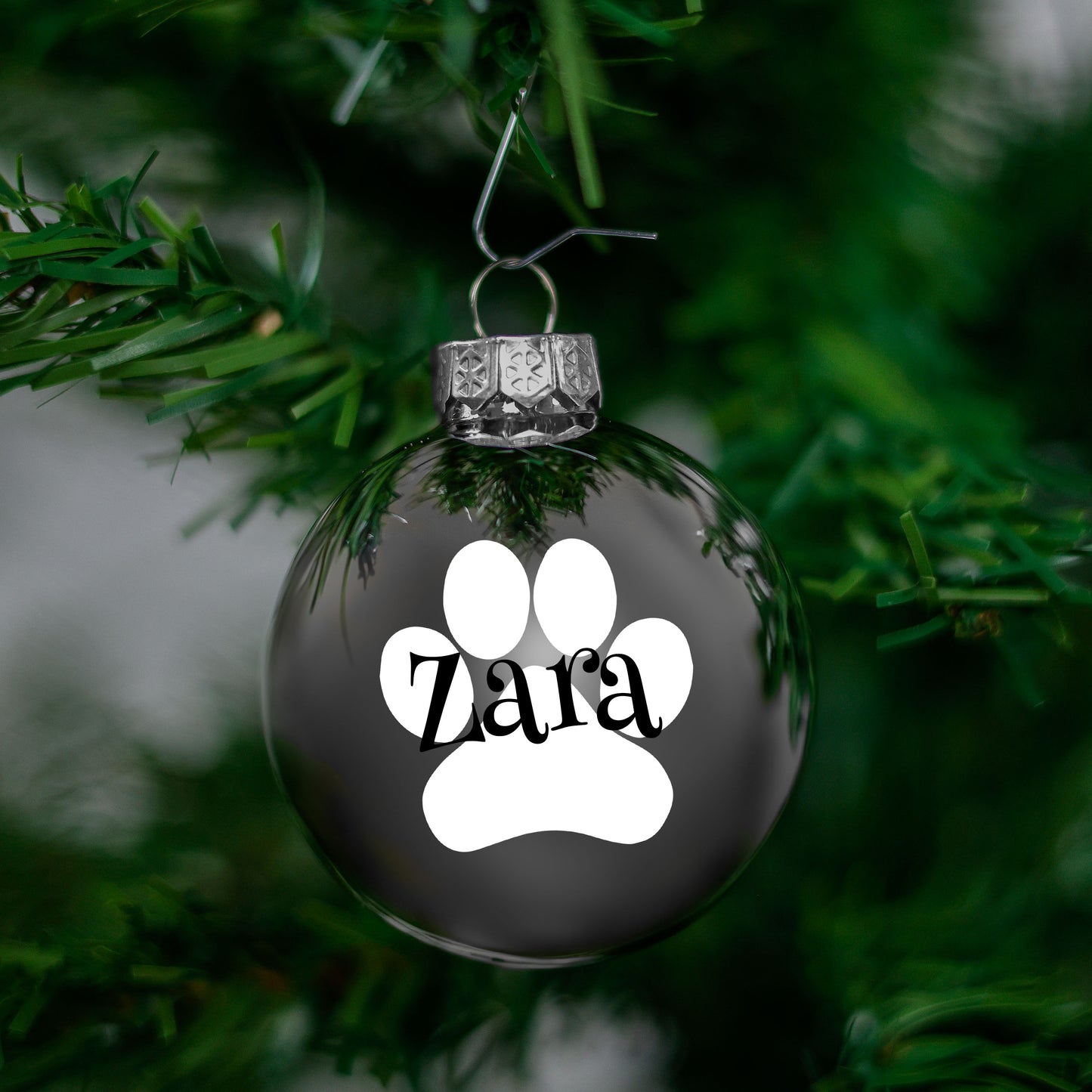Kerstbal Zilver Glans - Naam + Pootje