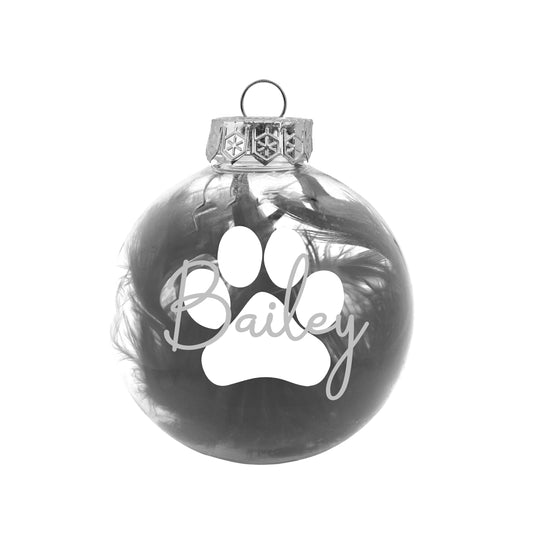 Kerstbal Zwarte Veertjes- Naam + Pootje