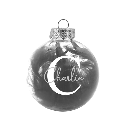 Kerstbal Zwarte Veertjes - Naam + Hoofdletter