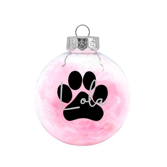 Kerstbal Roze Veertjes- Naam + Pootje