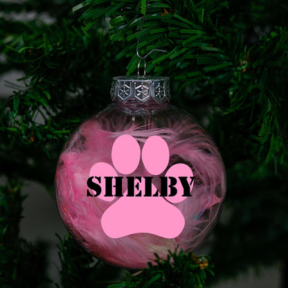Kerstbal Roze Veertjes- Naam + Pootje